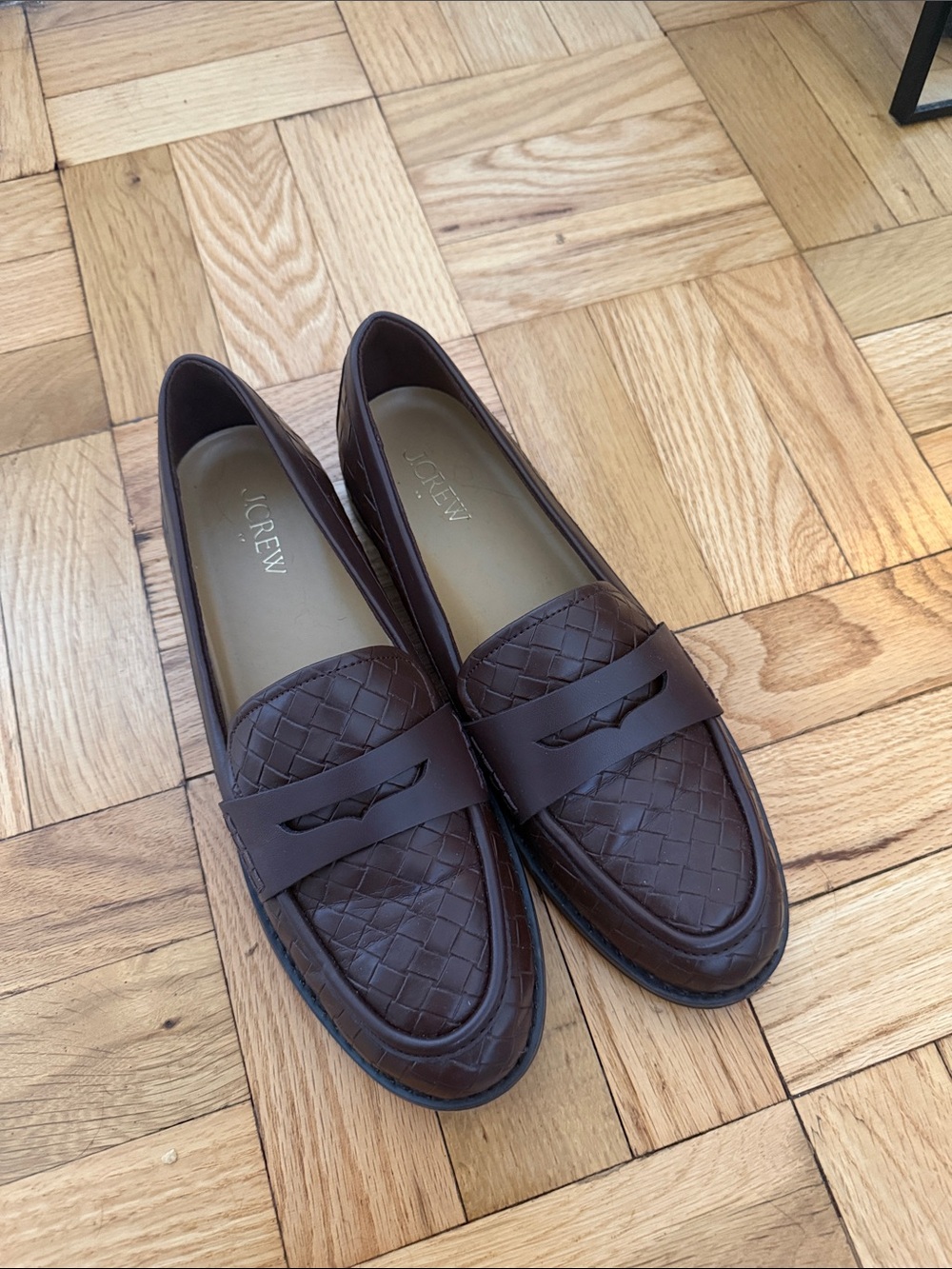 J. Crew Women's Dark Brown Woven Leather Penny Loafers